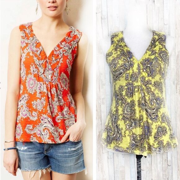 Anthropologie Tops - Akemi Kin Anthropologie Hauraki Highlighter Yellow Paisley Print Tank Top